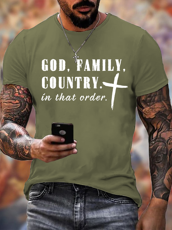 God Family Country Jesus God Christian Cotton T-Shirt