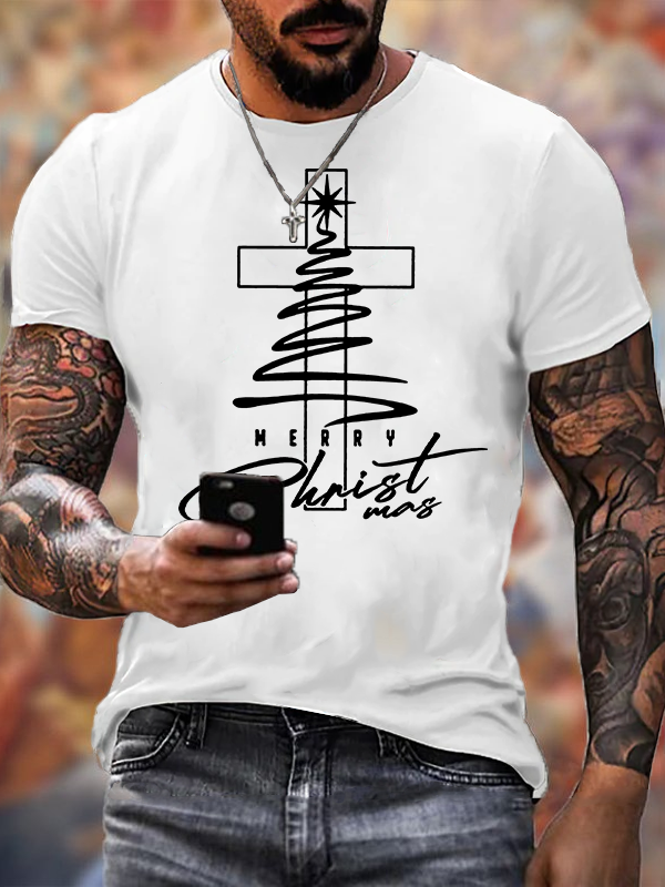Christmas Cross Jesus God Christian Cotton T-Shirt