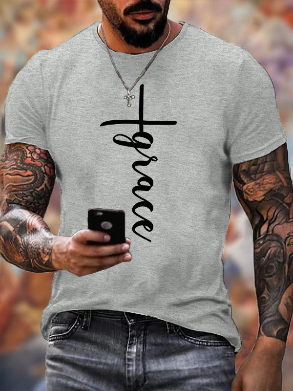 Grace Cross Jesus God Christian Cotton T-Shirt