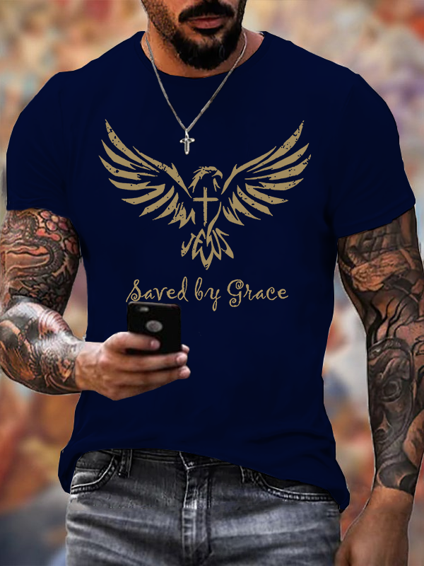 Saved By Grace Jesus God Christian Cotton T-Shirt