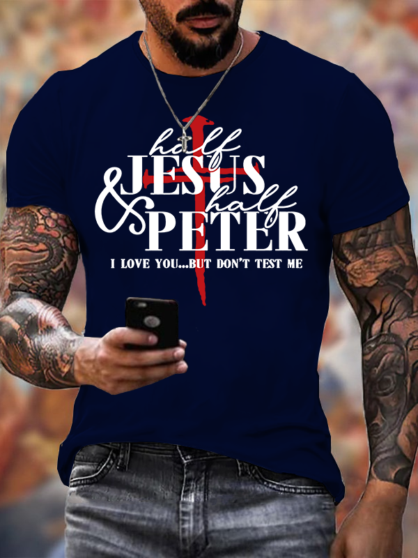 Half Jesus Half Peter Jesus God Christian Cotton T-Shirt