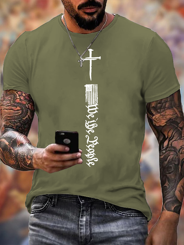 Faith Cross Flag Jesus God Christian Cotton T-Shirt
