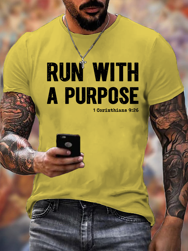 Run with A Purpose Jesus God Christian Cotton T-Shirt