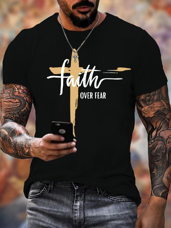 Faith Over Fear Cross Christian Cotton T-Shirt