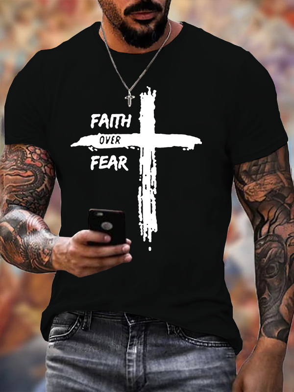 Faith Over Fear Cross Christian Cotton T-Shirt