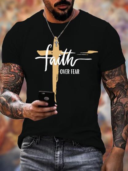 Faith Over Fear Cross Christian Cotton T-Shirt