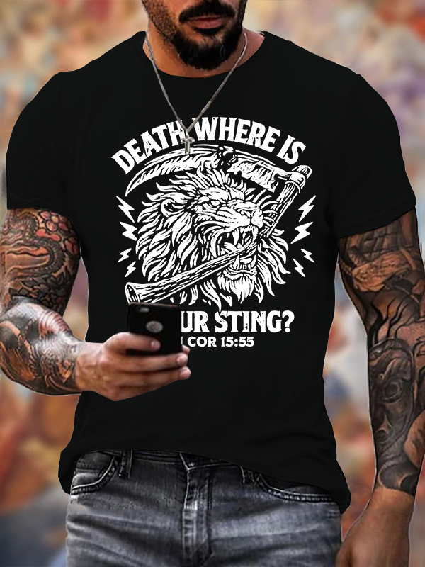 Death, Where is your Sting? - 1 COR 15:55 Jesus God Christian Cotton T-Shirt