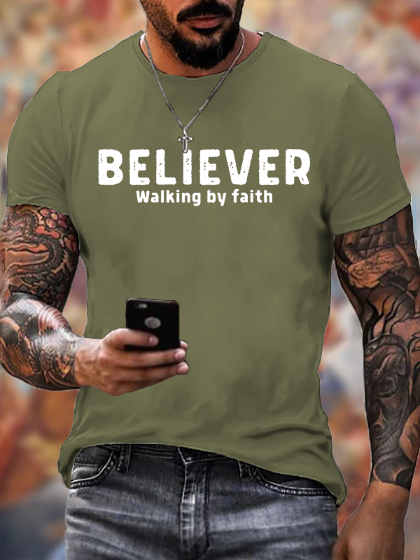 Believer Walking by Faith Jesus God Christian Cotton T-Shirt