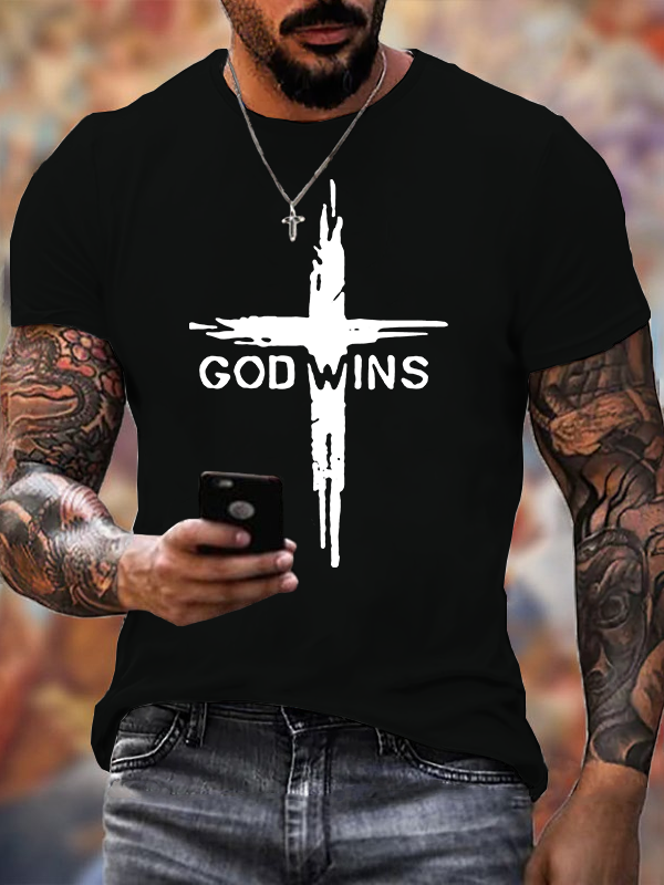 God Wins  Jesus God Christian Cotton T-Shirt