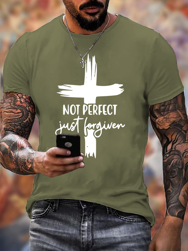 Not Perfect Just Forgiven Jesus God Christian Cotton T-Shirt