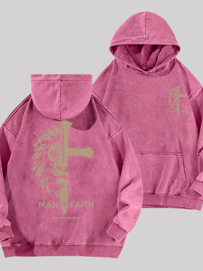 Man of Faith  Jesus God Christian Washed Hoodie