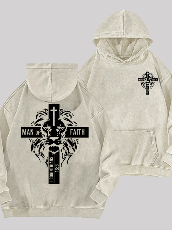 Man of Faith Jesus God Christian Washed Hoodie