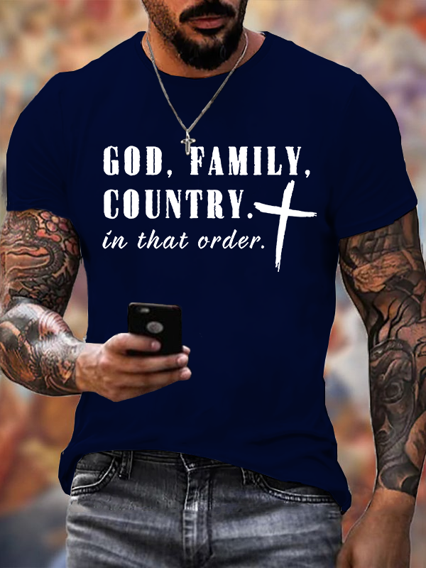 God Family Country Jesus God Christian Cotton T-Shirt