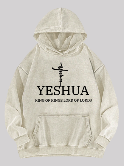 Yeshua King Of Kings Lord Of Lords Jesus God Christian Washed Hoodie