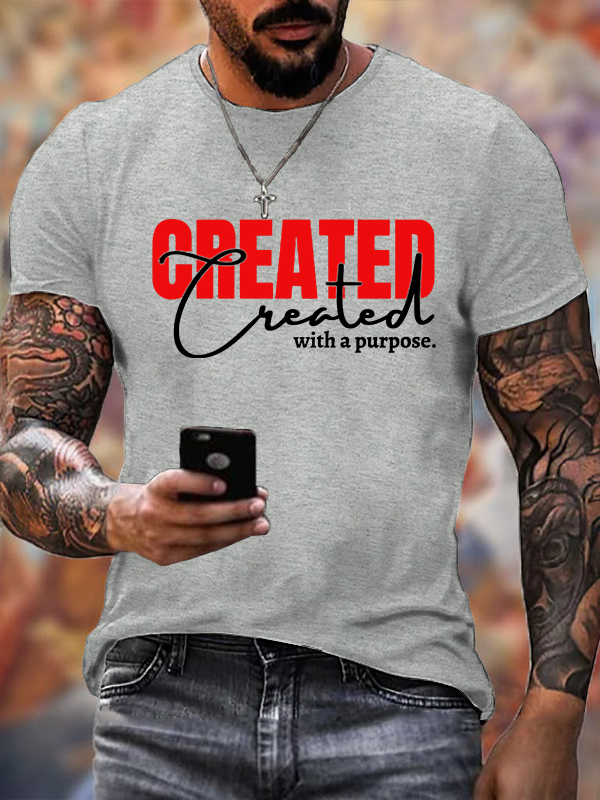 [Created With A Purpose Jesus God Christian Cotton T-Shirt