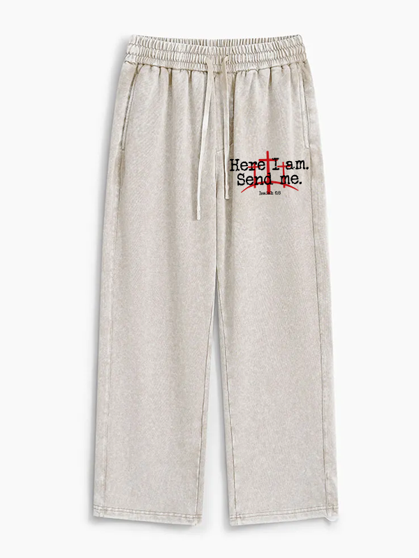 Here I Am Send Me - Bible Verse Isaiah 6:8 Jesus God Christian Washed Sweatpants