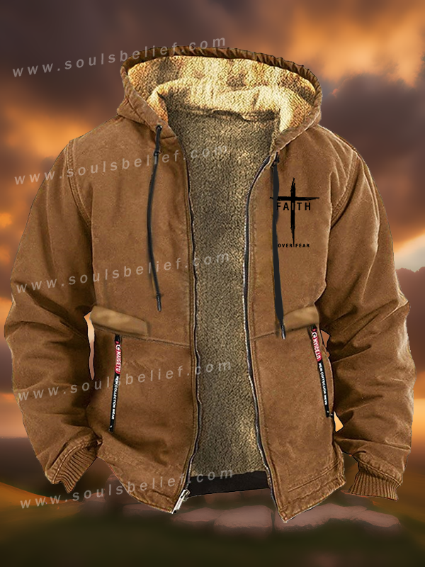 Faith Over Fear Cross Jesus God Christian Zipper Hooded Jacket