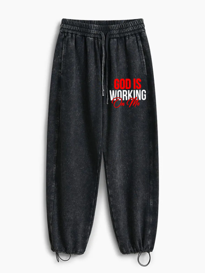 God Is Working On Me Jesus God Christian Washed Sweatpants