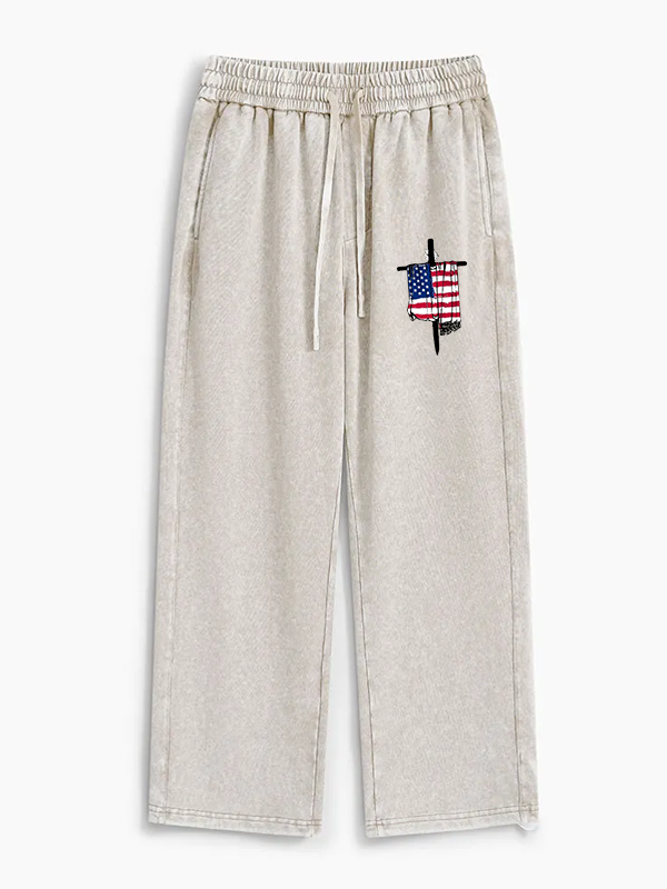 Faith Flag Cross Jesus God Christian Washed Sweatpants