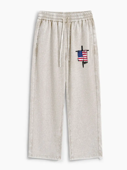 Faith Flag Cross Jesus God Christian Washed Sweatpants