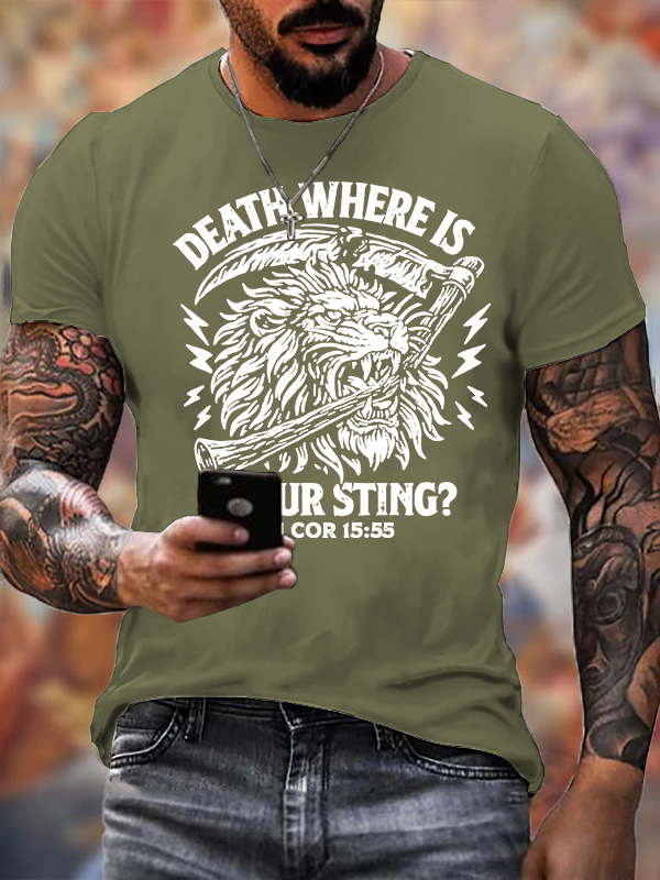 Death, Where is your Sting? - 1 COR 15:55 Jesus God Christian Cotton T-Shirt