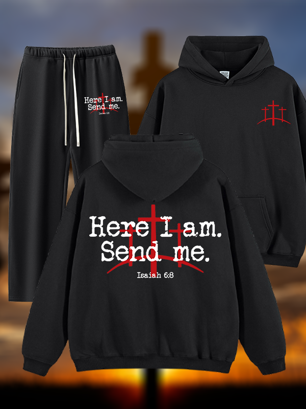 Here I Am Send Me - Bible Verse Isaiah 6:8 Jesus God Christian Plush Fleece-Lined Hoodie Set