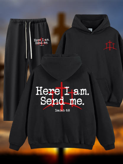 Here I Am Send Me - Bible Verse Isaiah 6:8 Jesus God Christian Plush Fleece-Lined Hoodie Set