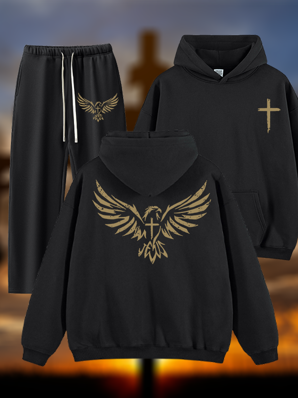 Wings Like Eagles Jesus God Christian Plush Fleece-Lined Hoodie Set