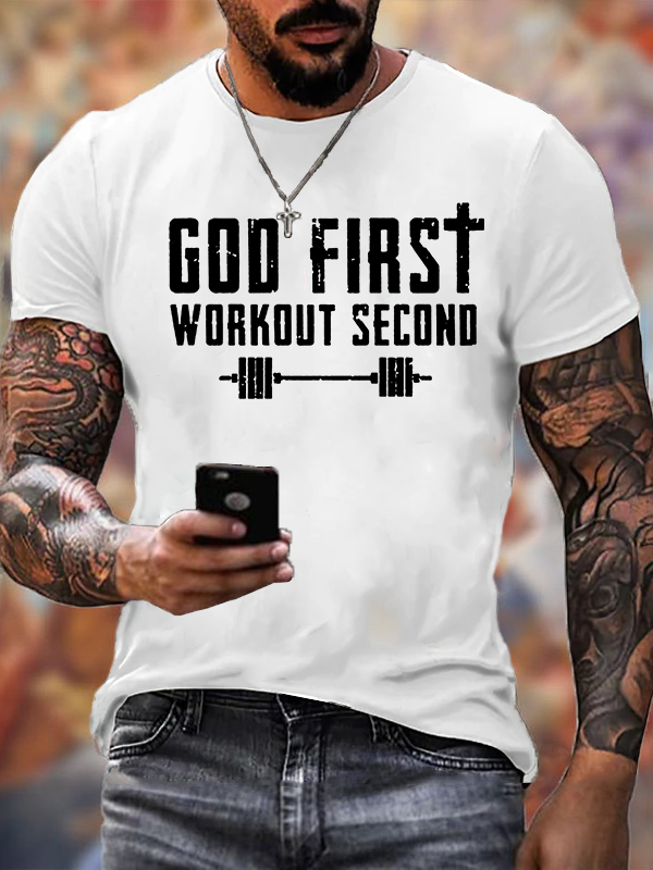 God First Workout Second Jesus God Christian Cotton T-Shirt