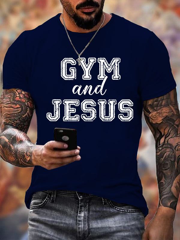 Gym and Jesus Jesus God Christian Cotton T-Shirt