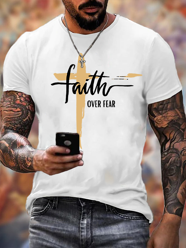 Faith Over Fear Cross Christian Cotton T-Shirt