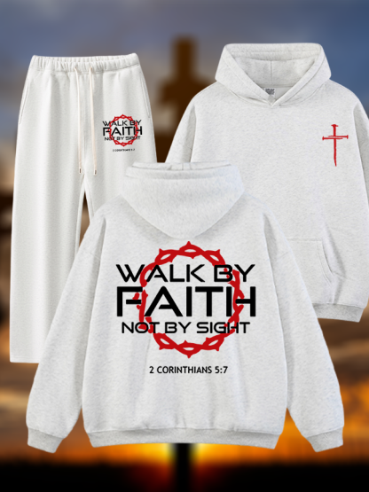 Walk By Faith Not By Sight 2 Corinthians 5:7 Cross  Jesus God Christian Plush Fleece-Lined Hoodie Set