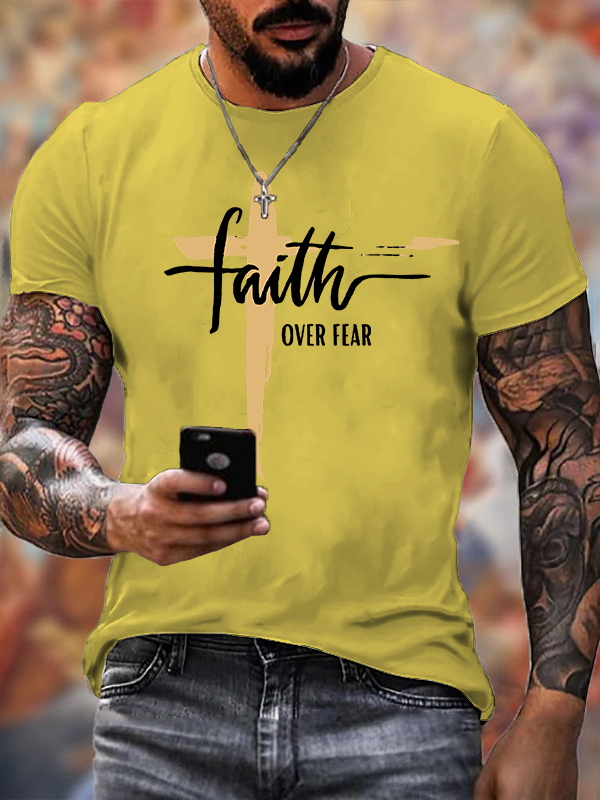 Faith Over Fear Cross Christian Cotton T-Shirt