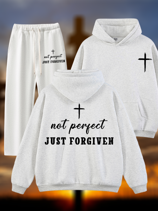 Not Perfect Just Forgiven Jesus God Christian Plush Fleece-Lined Hoodie Set