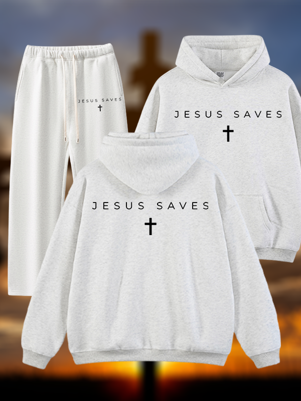 Jesus Saves Jesus God Christian Plush Fleece-Lined Hoodie Set