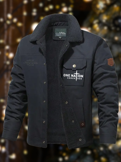 Men's One Nation Under God Cross Casual Fleece-Lined Jacket
