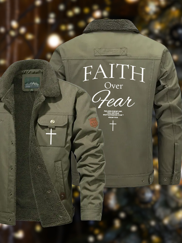 Men's Faith Over Fear Casual Fleece-Lined Jacket