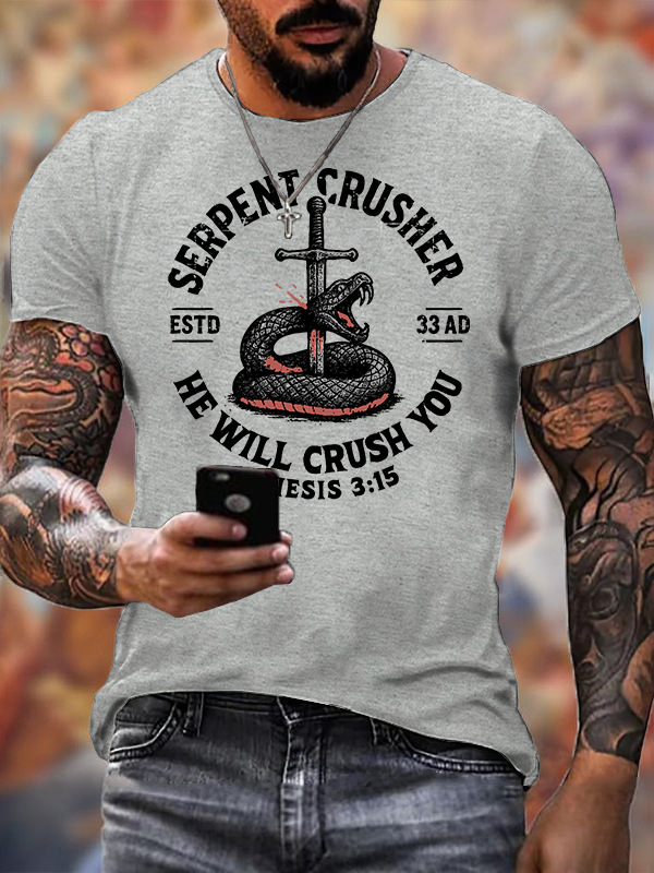 Serpent Crusher Jesus God Christian Cotton T-Shirt
