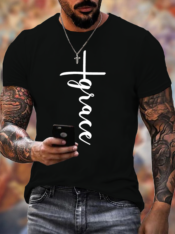 Grace Cross Jesus God Christian Cotton T-Shirt