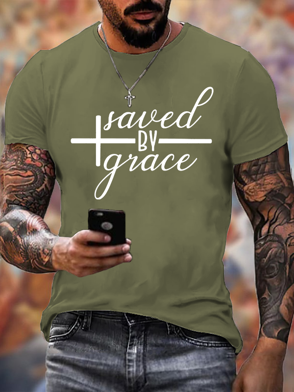 Saved by Grace  Jesus God Christian Cotton T-Shirt