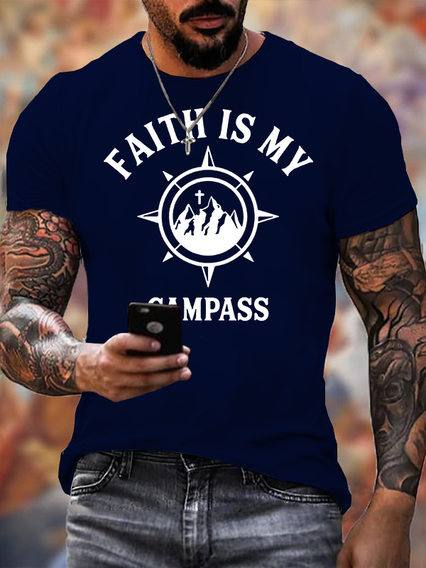 Faith Is My Campass Jesus God Christian Cotton T-Shirt