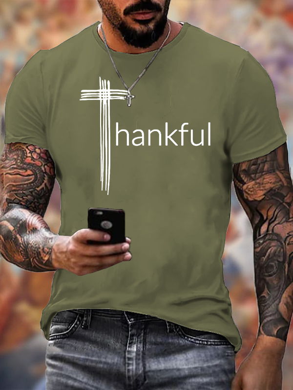 Thankful Cross Jesus God Christian Cotton T-Shirt