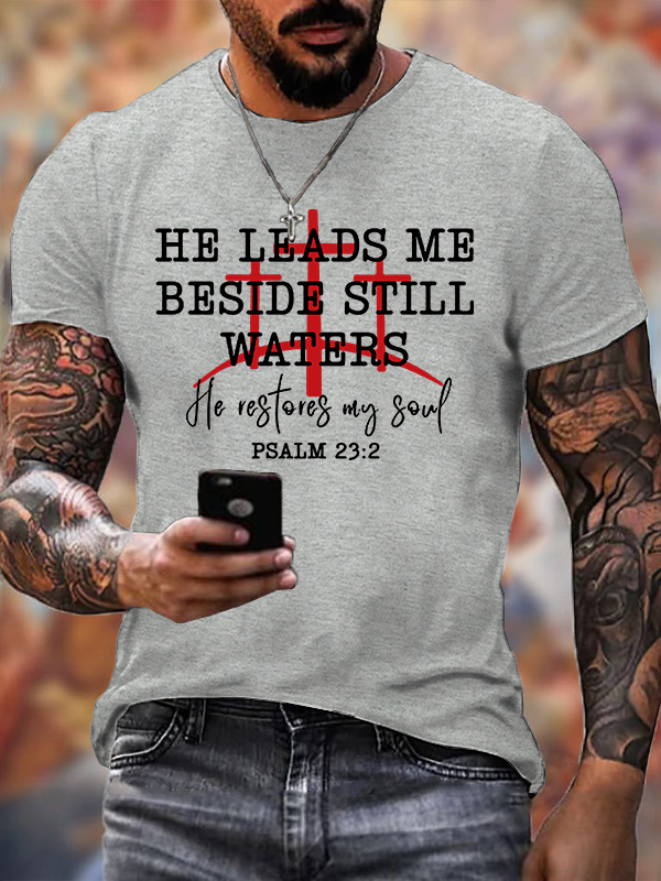 He Restores My Soul  Jesus God Christian Cotton T-Shirt