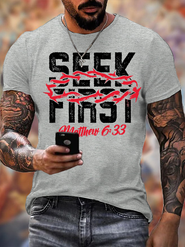 Seek First  Jesus God Christian Cotton T-Shirt