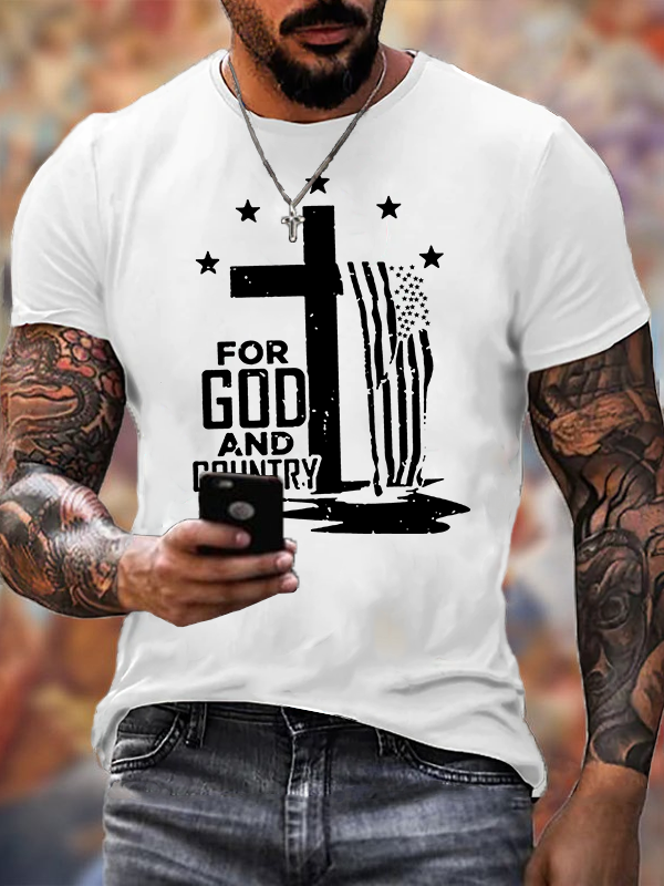 USA Flag Cross For God And Country  Cross Jesus God Christian Cotton T-Shirt