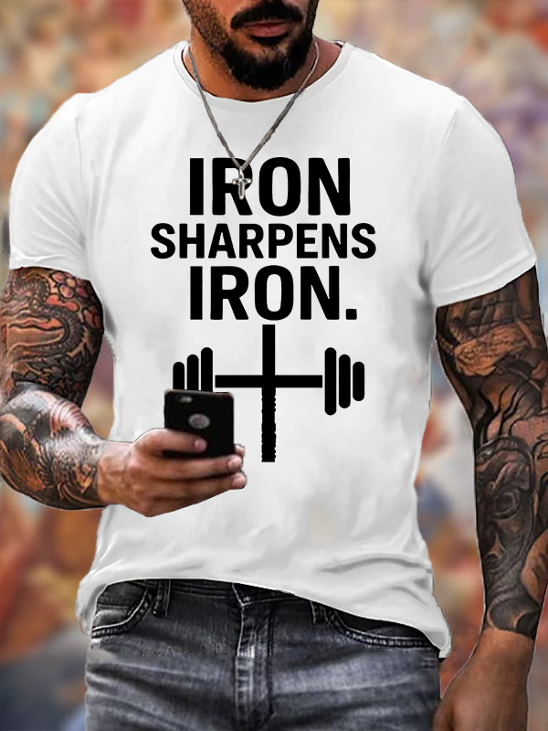 Iron Sharpens Iron Cross Jesus God Christian Cotton T-Shirt