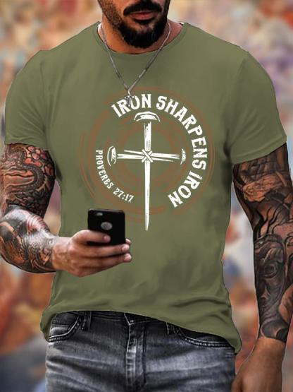 Iron Sharpens Iron - Proverbs 27:17 Jesus God Christian Cotton T-Shirt