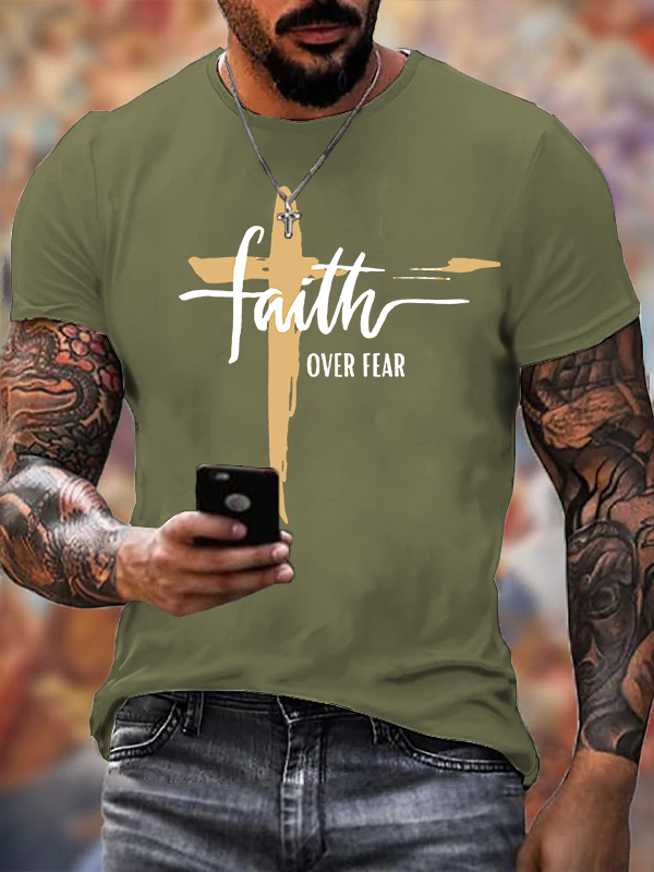 Faith Over Fear Cross Christian Cotton T-Shirt