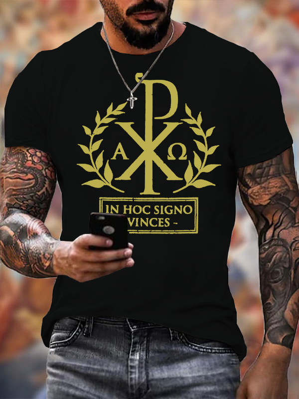 In This Sign Thou Shalt Conquer Jesus God Christian Cotton T-Shirt