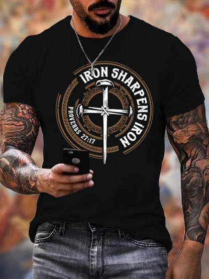 Iron Sharpens Iron - Proverbs 27:17 Jesus God Christian Cotton T-Shirt